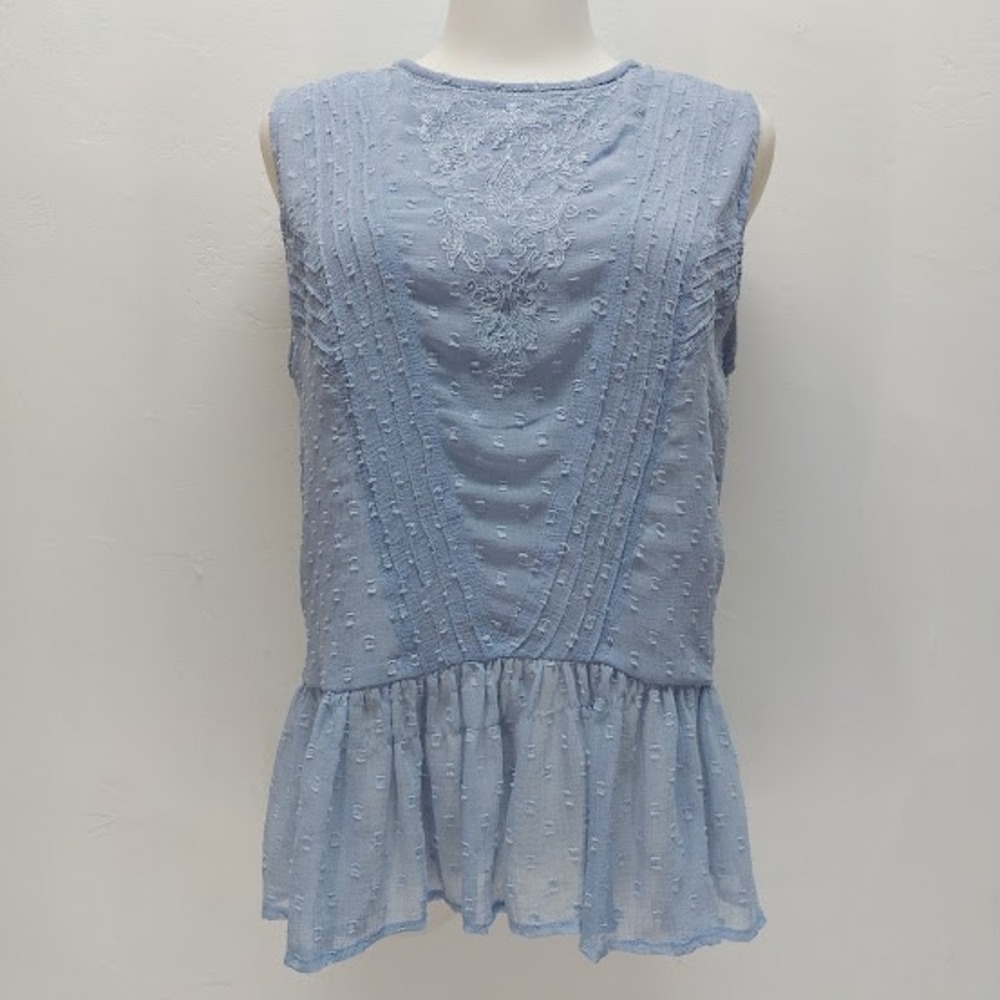 Zara Sleeveless Blouse Women's Medium Blue Cottagecore Romantic Peplum Top